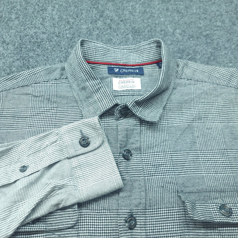 Cremieux Canclini Italian Fabric Glen Plaid Button Down Shirt Grey Mens XL